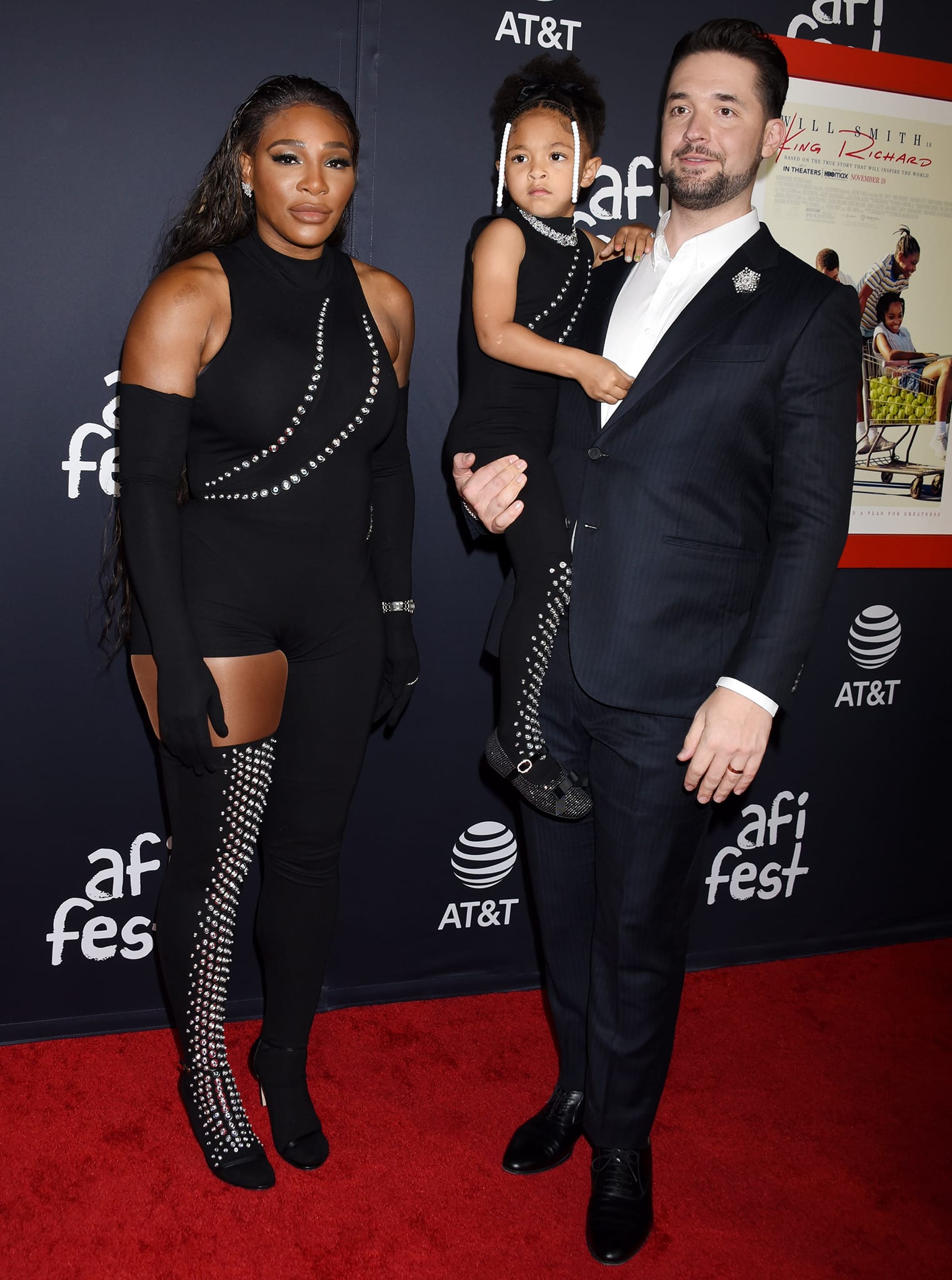 Serena Williams with her four-year-old daughter Olympia and husband Alexis Ohanian at the 2021 AFI Fest Closing Night premiere of King Richard held at the TCL Chinese Theatre on November 14, 2021