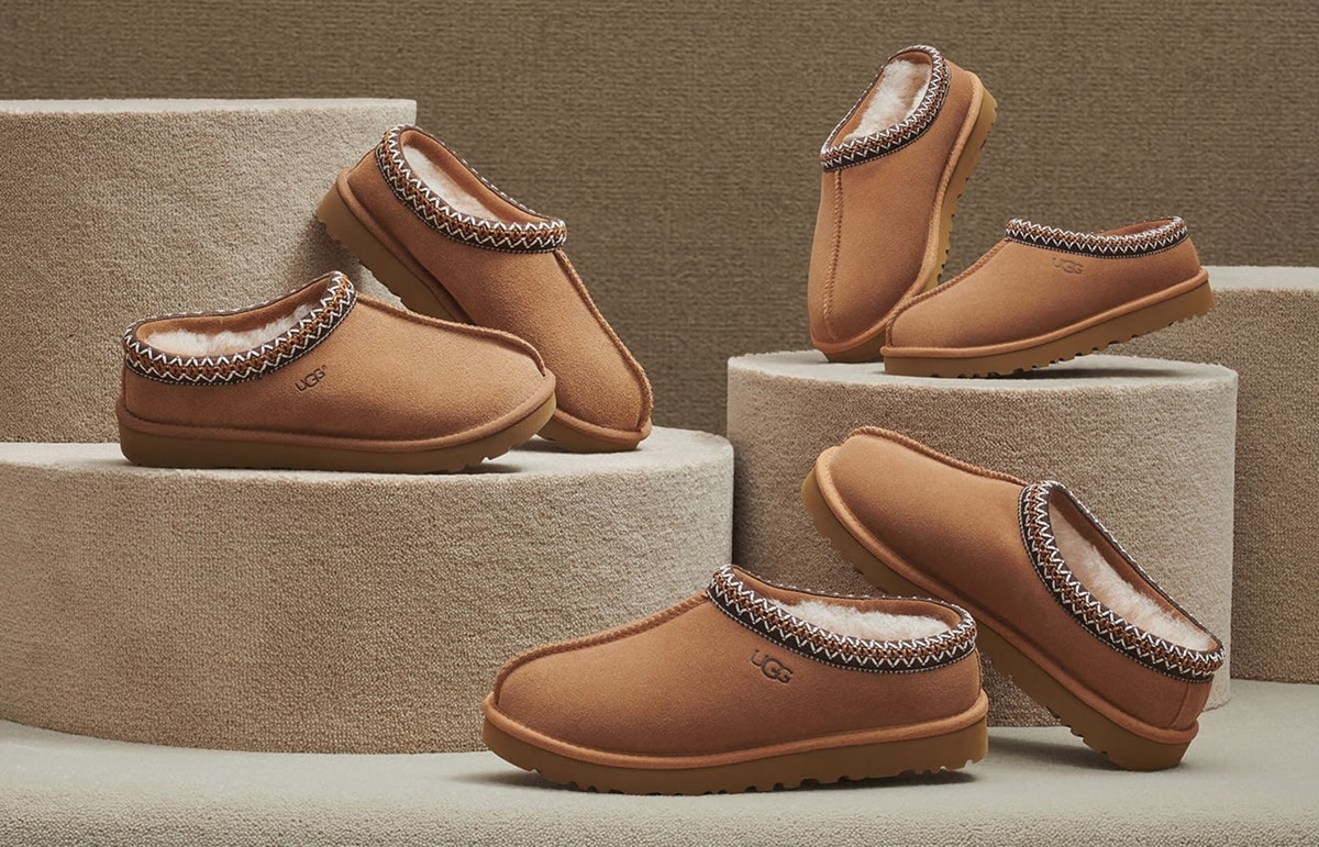 Ugg's warm, suede Tasman slipper with embroidered trim and a plush genuine-shearling lining can be worn in or out of the house thanks to the grippy sole