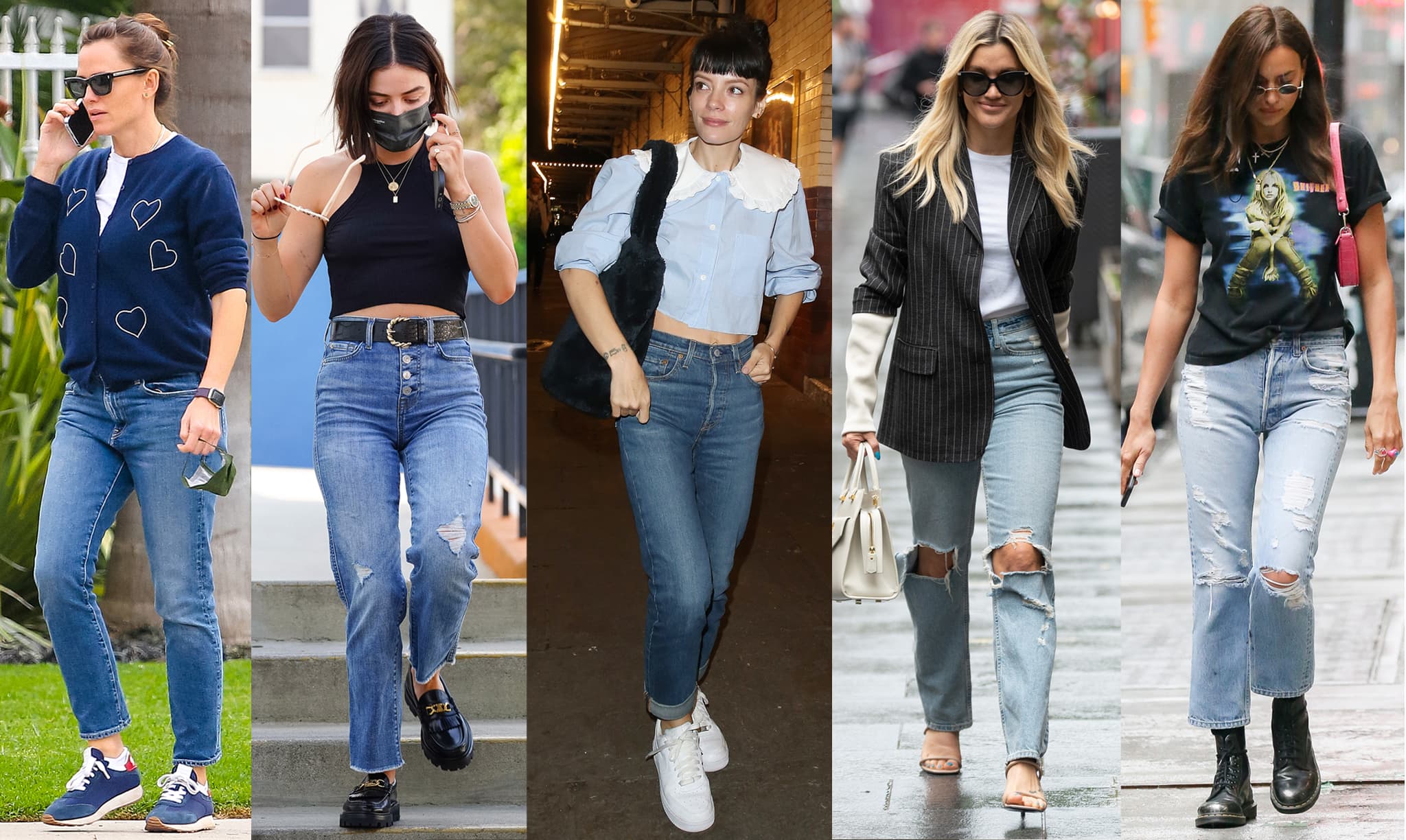Jennifer Garner, Lucy Hale, Lily Allen, Ashley Roberts, và Irina Shayk hướng dẫn cách phối quần mom jeans