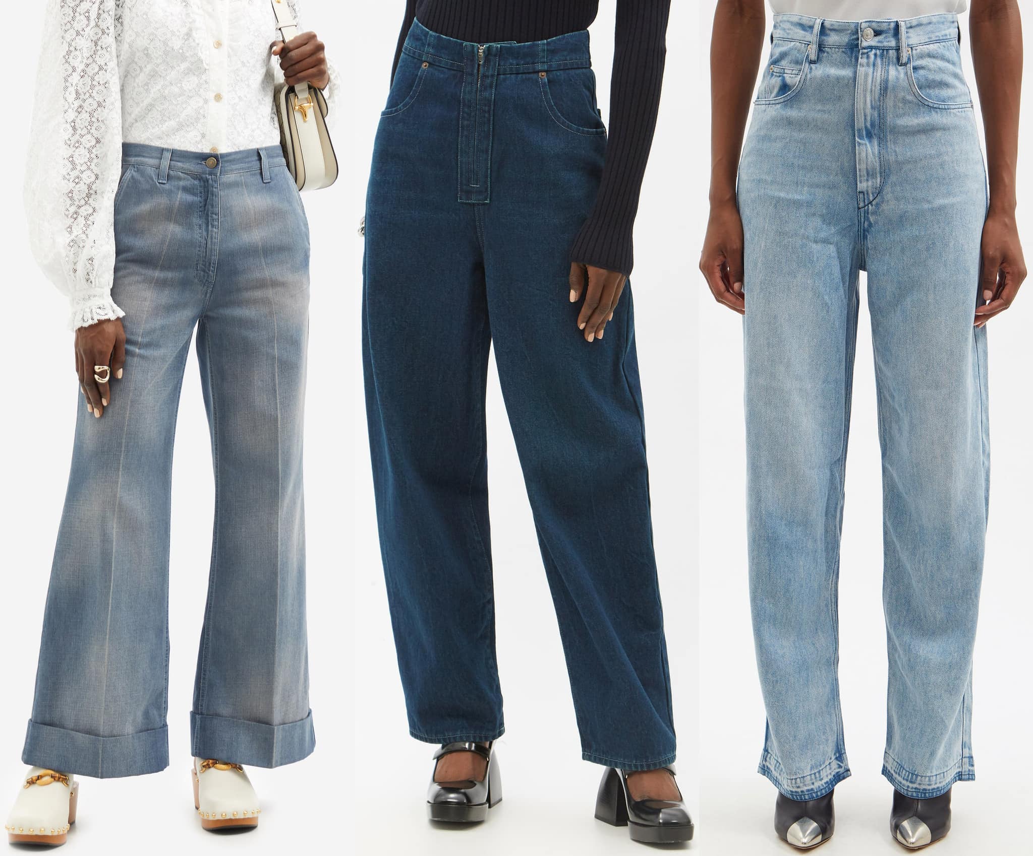 Elevate your style with high-rise jeans featuring a full-length, wide-leg silhouette