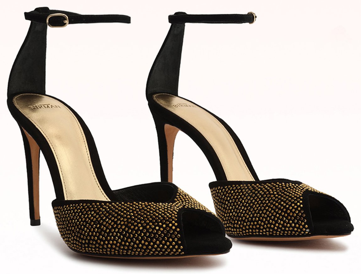 Alexandre Birman's Jenny heels are made of black suede and feature gold-tone crystal studs