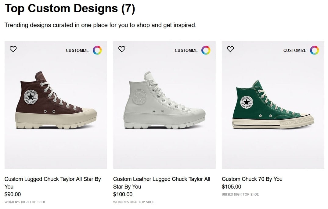 Choose from unique colors, patterns, and materials and add personalized text to create a Converse shoe you can call your own