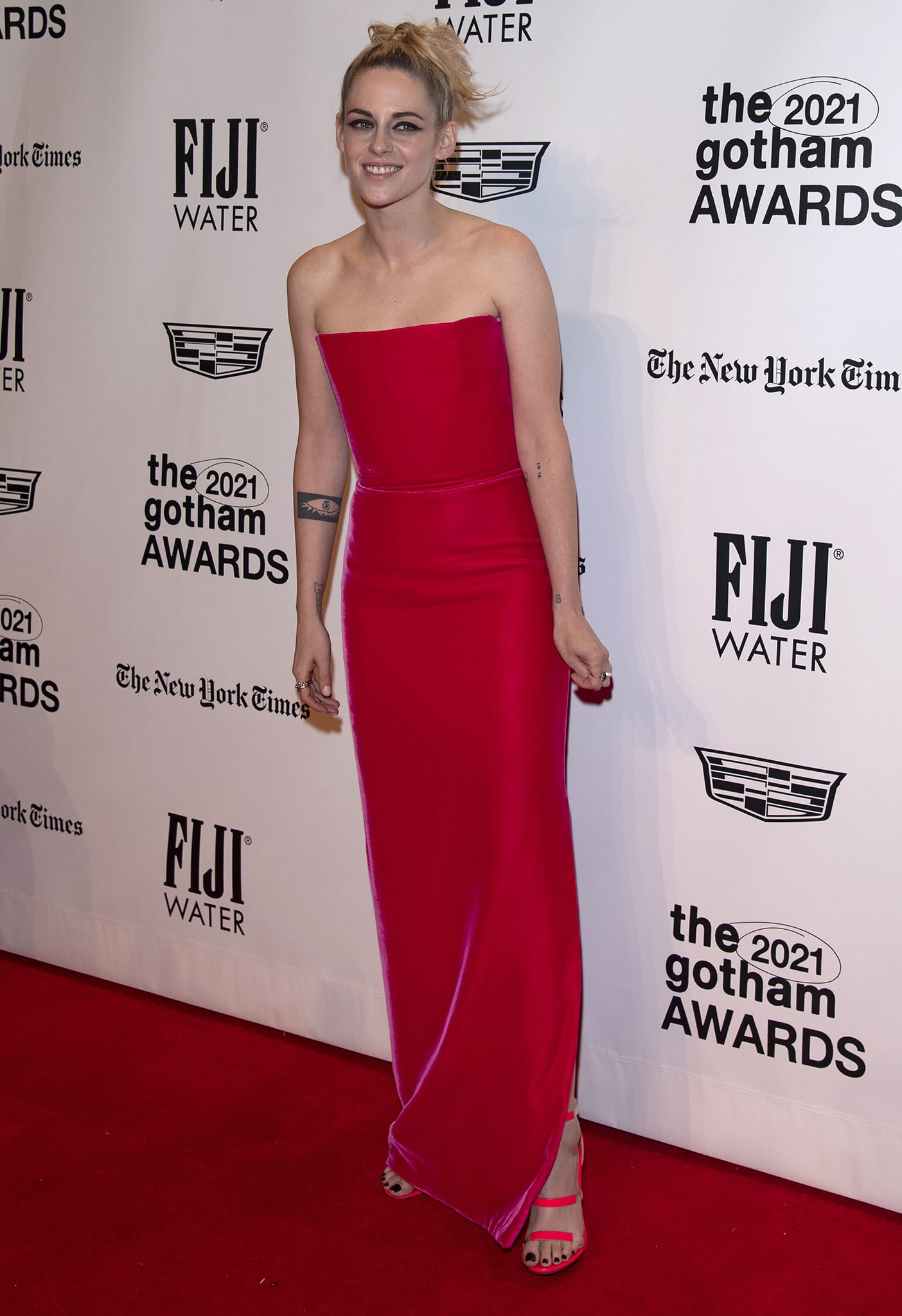 Kristen Stewart swaps Chanel for an August Getty Atelier pink velvet column gown