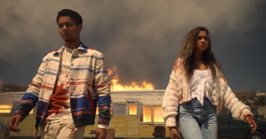 Rhenzy Feliz as Chad and Madison Bailey as Kelley in the American Horror Story spin-off American Horror Stories