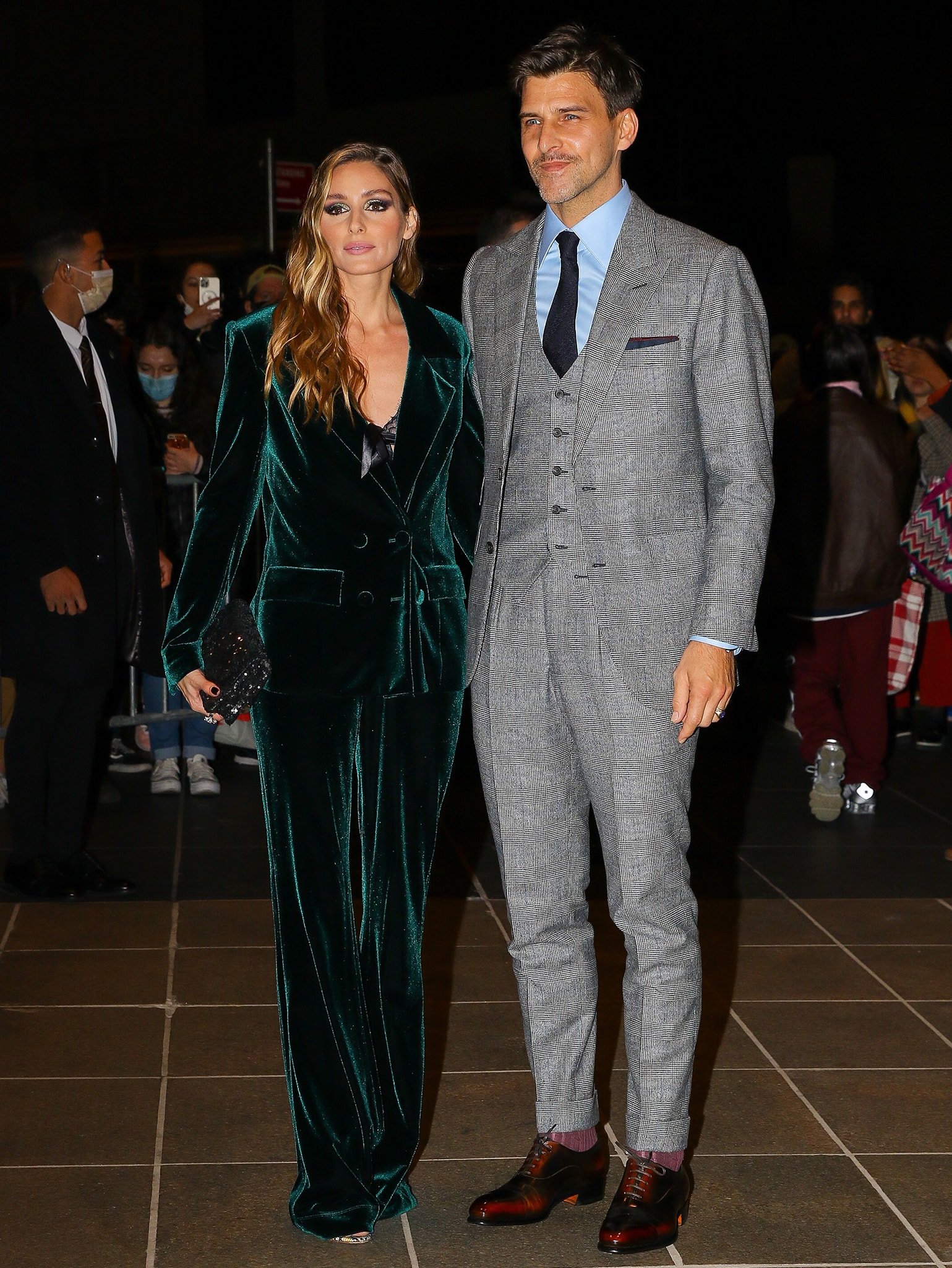 Olivia Palermo and her husband Johannes Huebl attend the House of Gucci premiere