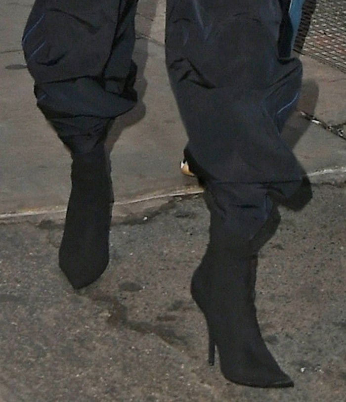 Rihanna gave her look a sleek finish with Balenciaga Knife Crepe Jersey Boots
