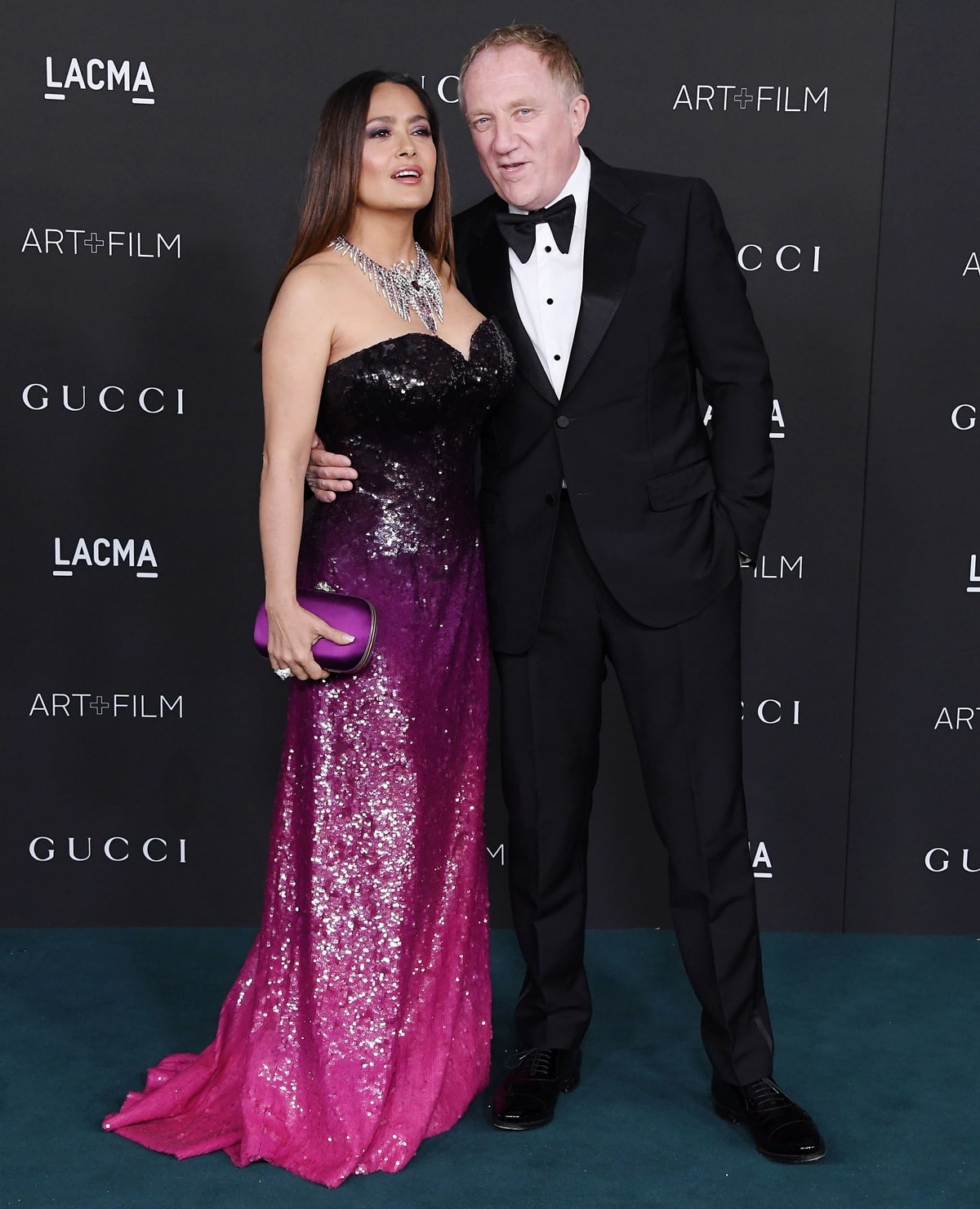 Salma Hayek Pinault in a Saint Laurent dress with her husband François-Henri Pinault at the 10th Annual LACMA ART+FILM GALA