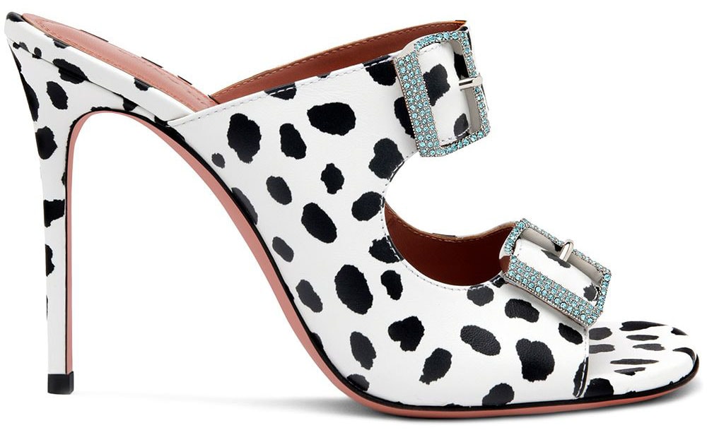 Cute and quirky, these Amina Muaddi Marni mules feature Dalmatian prints and crystal buckle fastenings