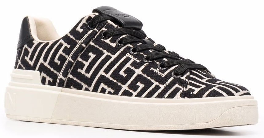 These Balmain sneakers are easily recognizable with monogram design, embossed rubber logo at the back of the sole, and 'B' at the heel counter