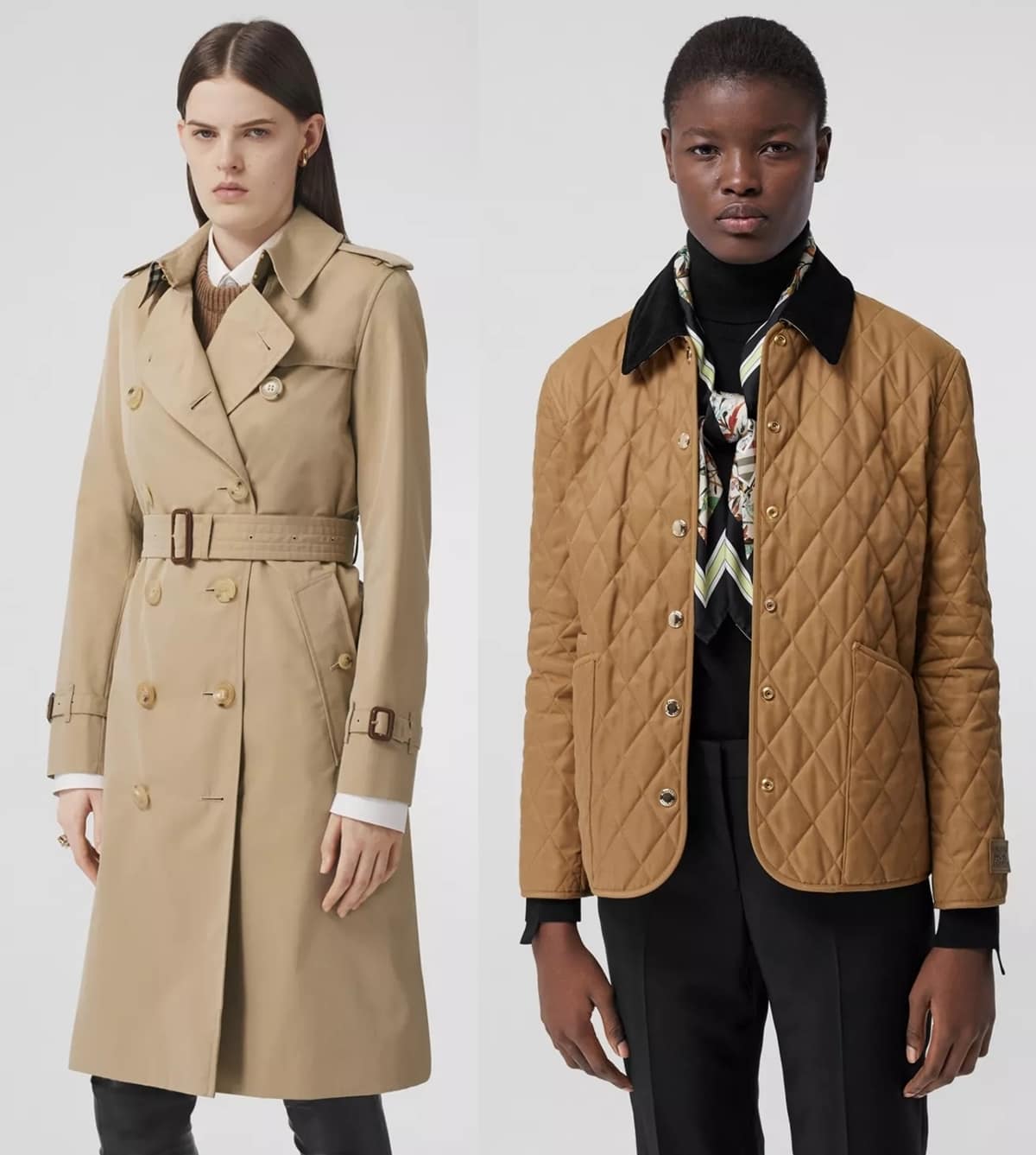 Classic-fit trench coat and diamond-quilted jacket woven with a recycled polyester yarn from British luxury fashion house Burberry