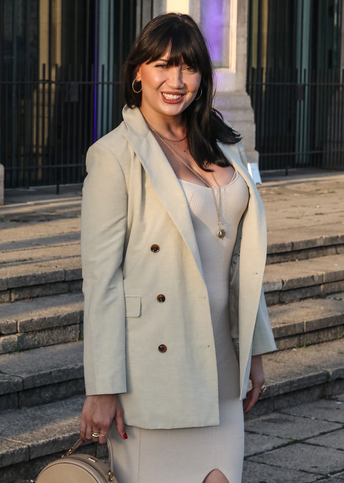 Daisy Lowe flaunts her boobs in a maxi dress and matching blazer at the British Takeaway Awards