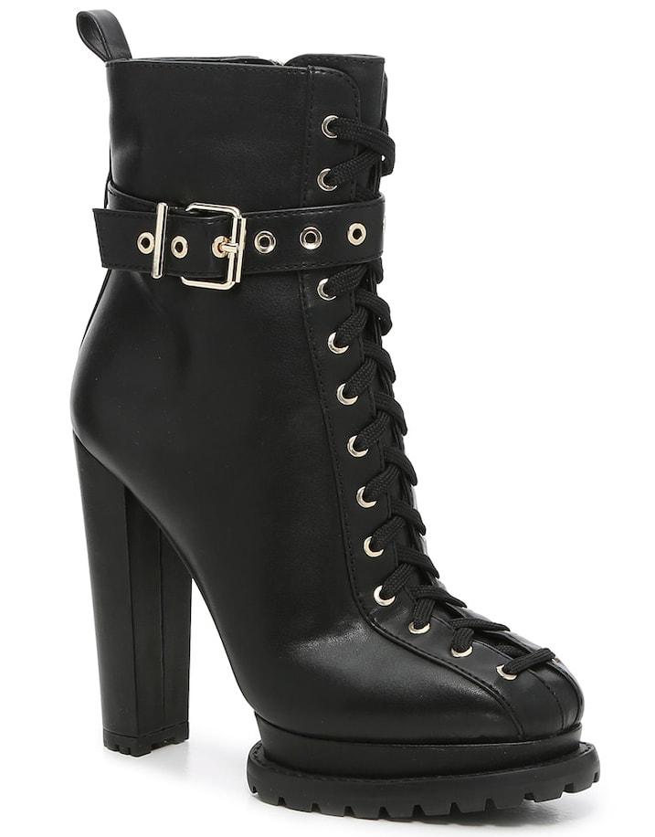 The Jahlia boots are defined by the full-length lacing, platform lug soles, and block heels