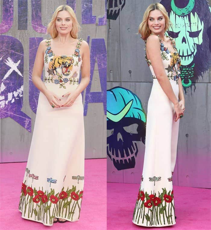Margot Robbie wears a Gucci dress to the premiere of "Suicide Squad"