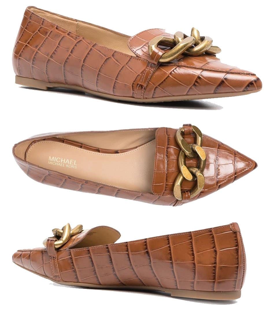 Understated but chic, these Michael Kors Scarlett ballet flats come in chestnut brown crocodile print that can elevate any look