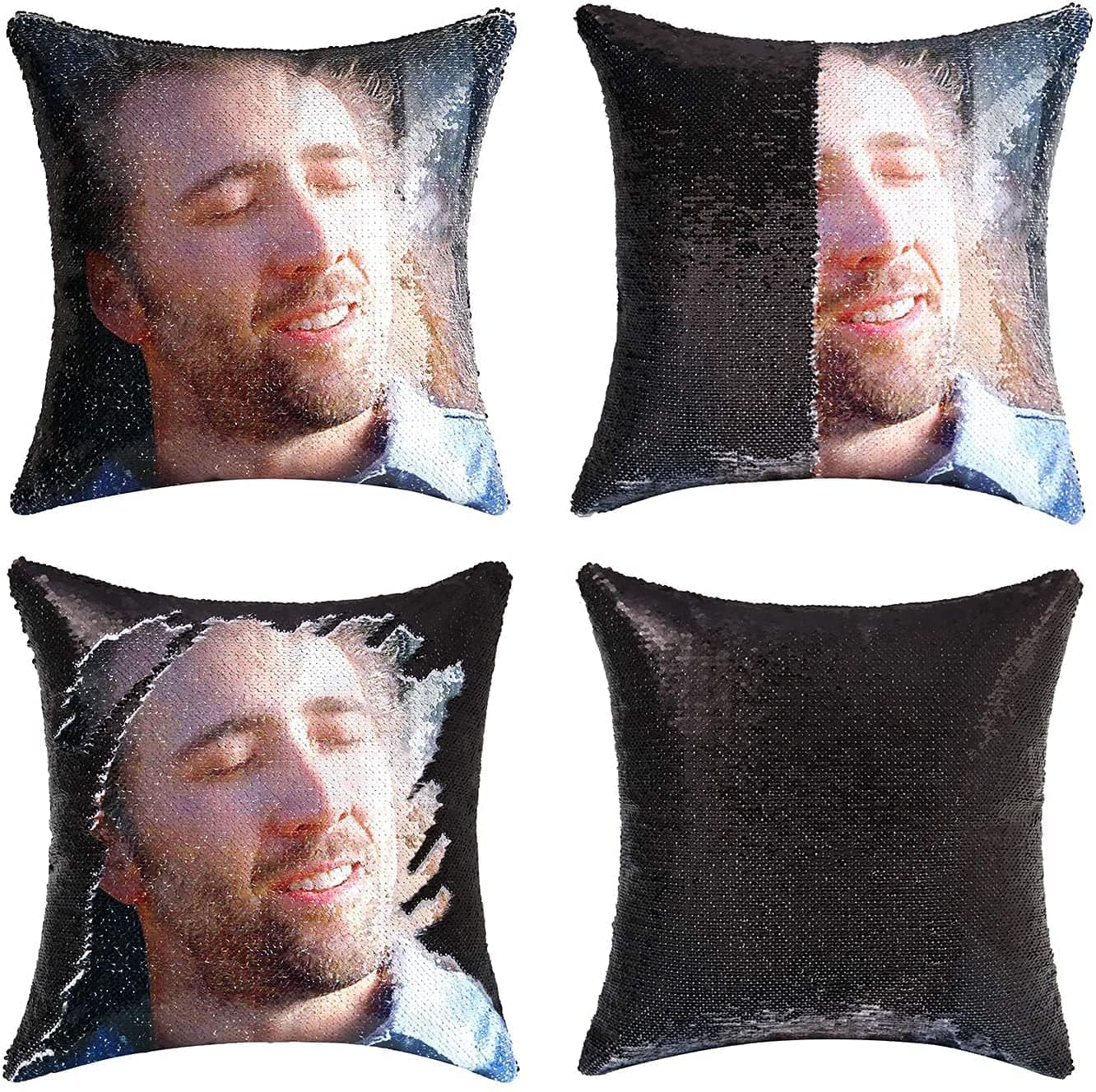 This one side printed Nicolas Cage face sequin pillowcase is an awful gift