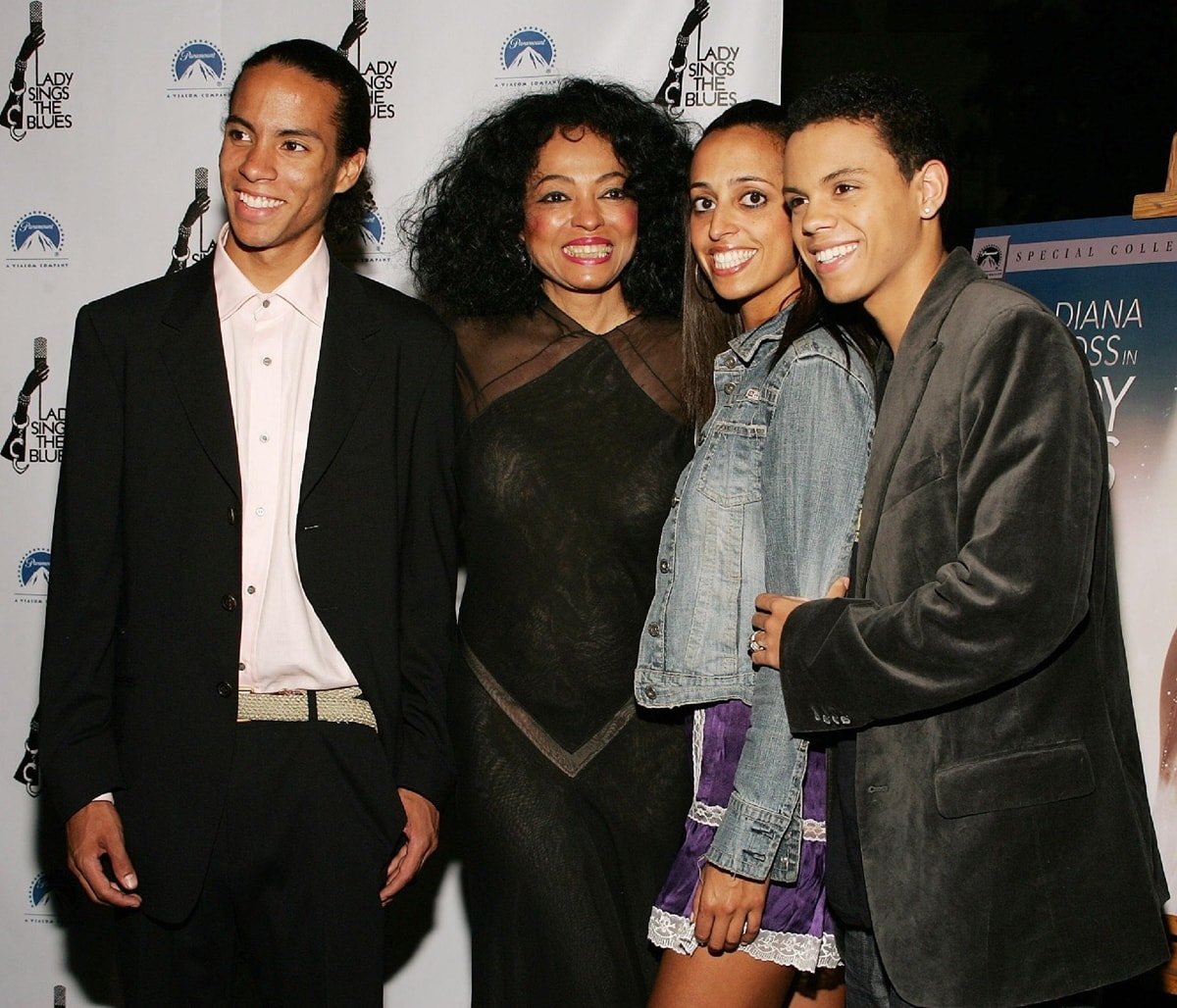 Singer Diana Ross with her children Evan Olav Ross, Chudney Ross, and Ross Naess in 2005