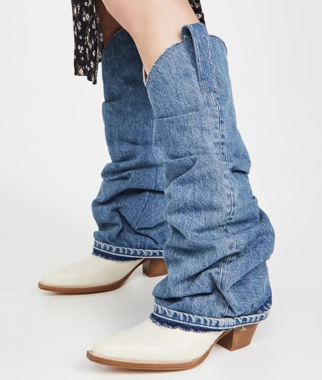 Slouchy denim overlay boots from R13 with pull tabs at the sides