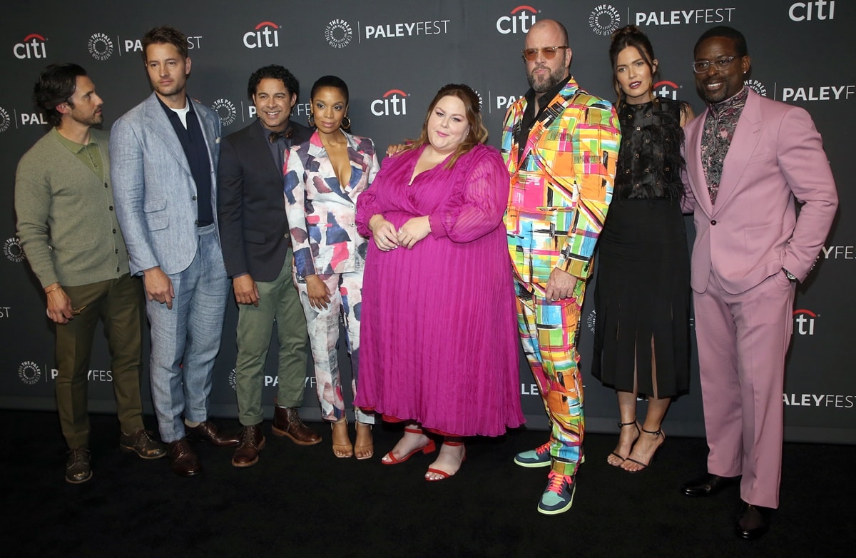 This Is Us cast members Milo Ventimiglia, Justin Hartley, Jon Huertas, Susan Kelechi Watson, Chrissy Metz, Chris Sullivan, Mandy Moore, and Sterling K. Brown attend the 39th Annual PaleyFest LA