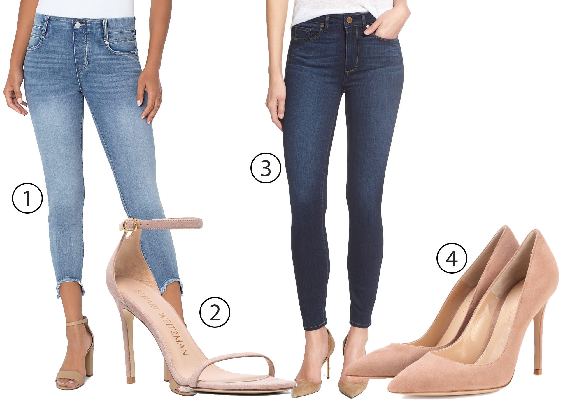 1. Liverpool Gia Glider Pull-On Crop Skinny Jeans 2. Stuart Weitzman Suede Heels 3. Paige Transcend - Hoxton Ultra Skinny Jeans 4. Gianvito Rossi Gianvito Suede Pumps