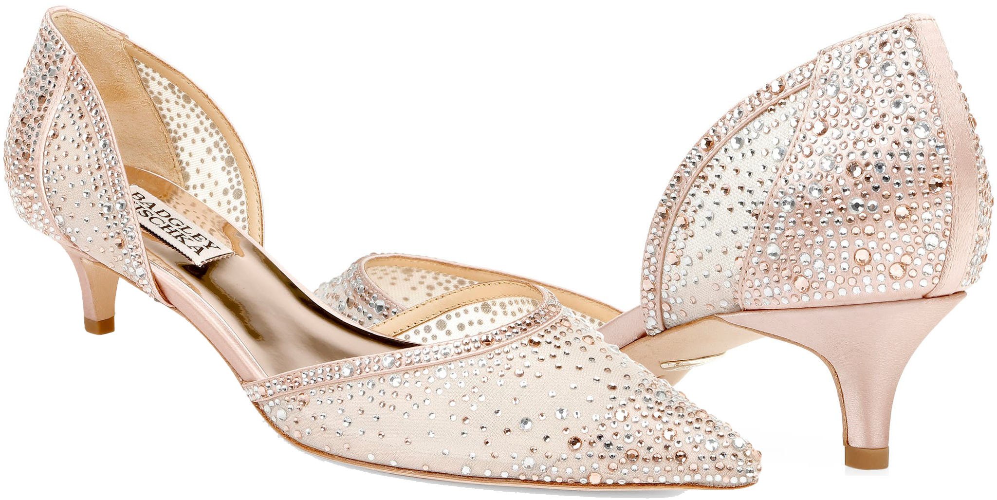 Giving any wedding dress a sparkling finish, the Badgley Mischka Madelyn slingback is adorned with tiny crystals all over, set on comfy kitten heels
