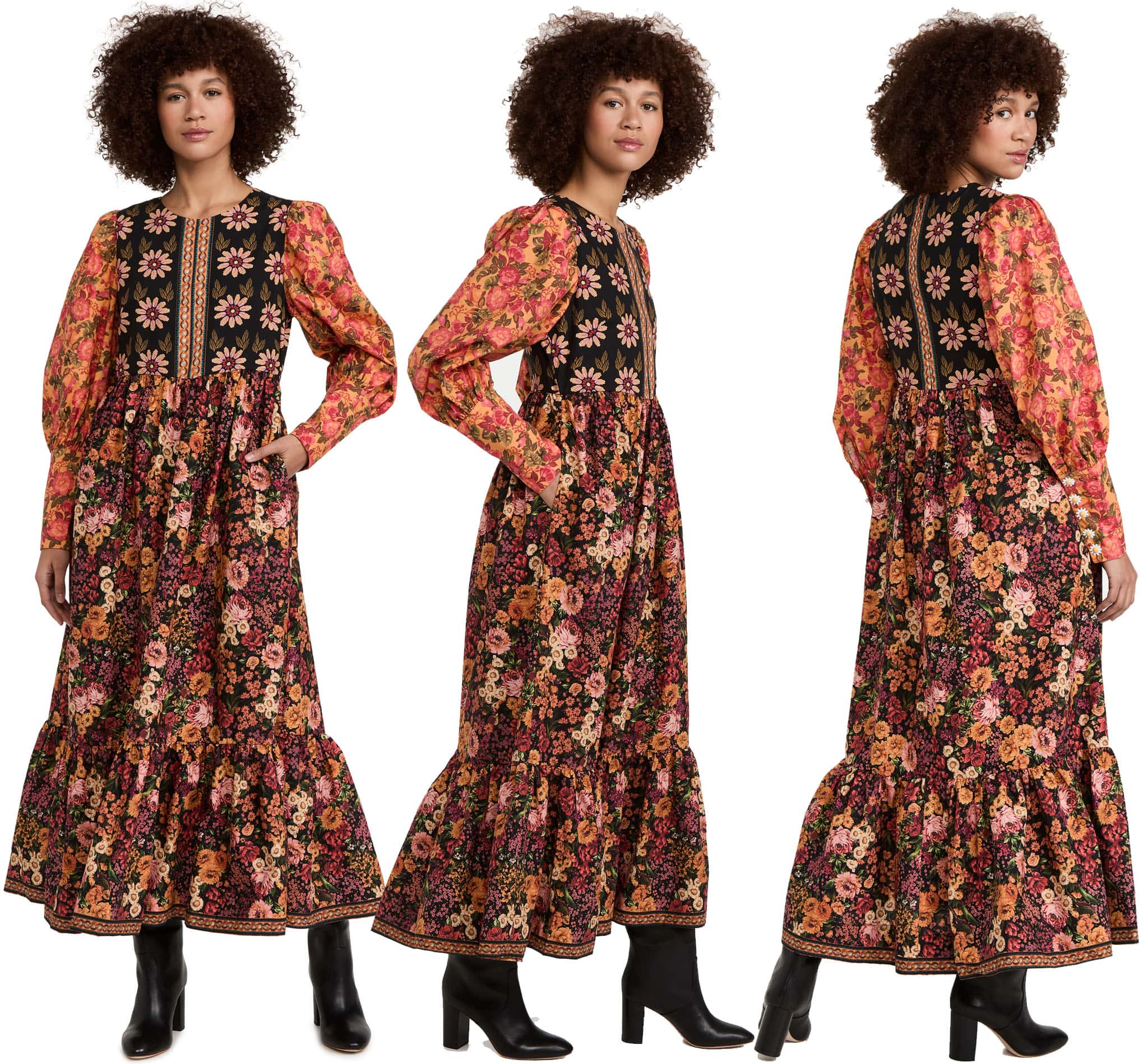 Featuring a patchwork mix of vintage patterns and a crisp cotton fabric, the Flowers Garden maxi dress guarantees to turn heads, whether paired with boots or strappy heels