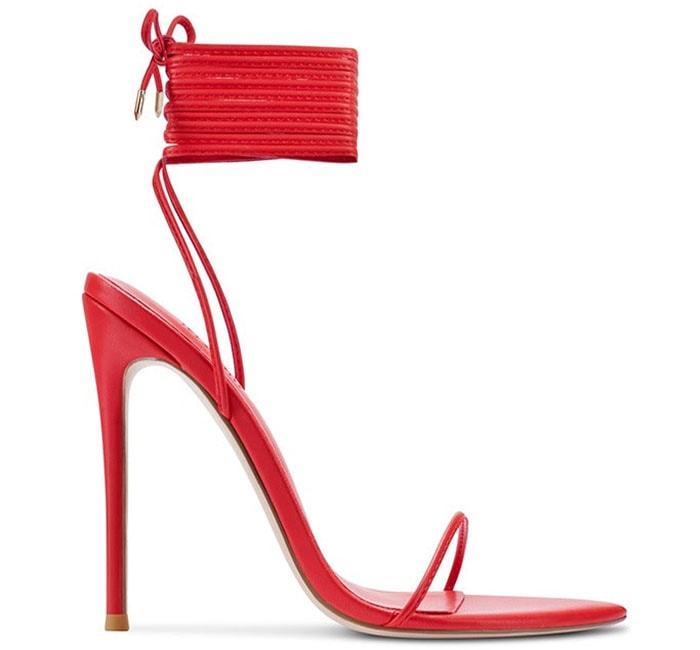 The Luce Minimale in rouge boasts a sexy wraparound ankle strap and an open pointed toe