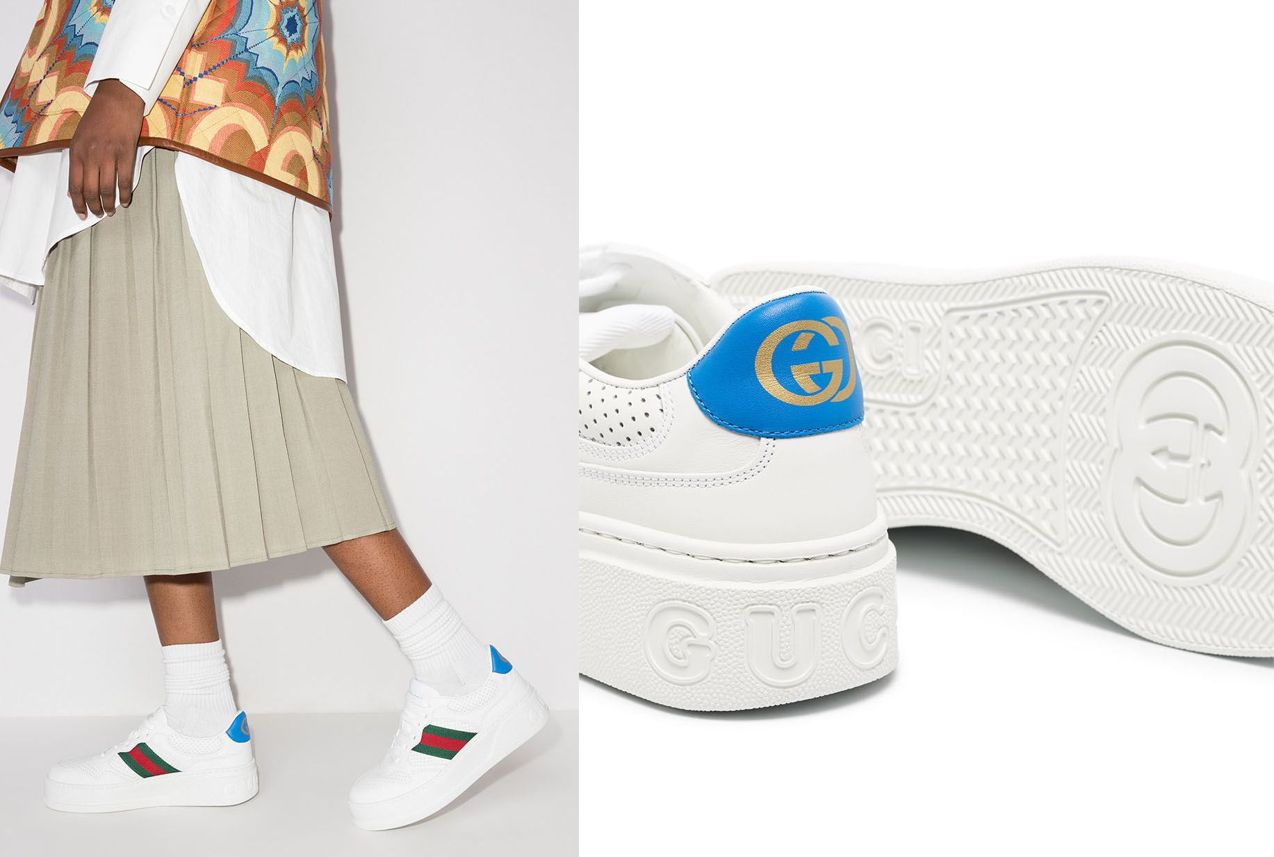 Featuring Gucci's key elements, these versatile white sneakers boast the fashion house's web-stripe and interlocking G logos