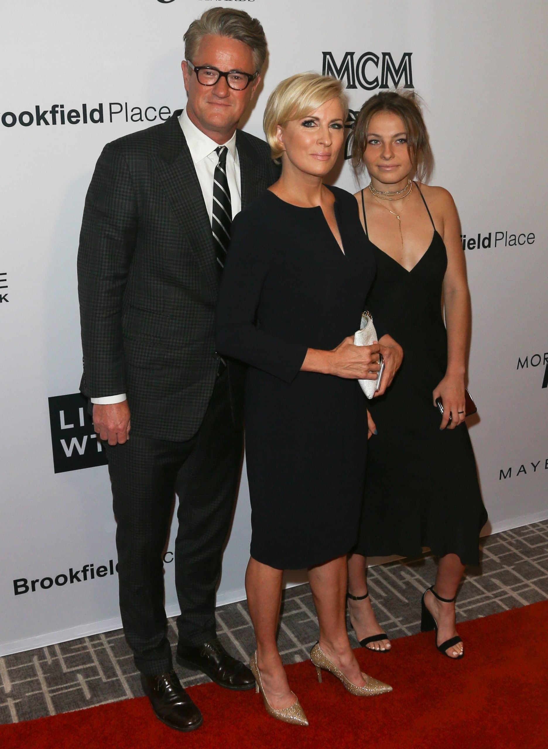 Joe Scarborough, alongside his third wife, Mika Emilie Leonia Brzezinski Scarborough, and his stepdaughter Carlie Hoffer