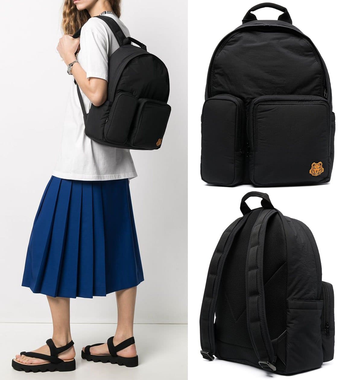 A minimalist black nylon bag that boasts Kenzo's signature Tiger motif on the front zip pocket