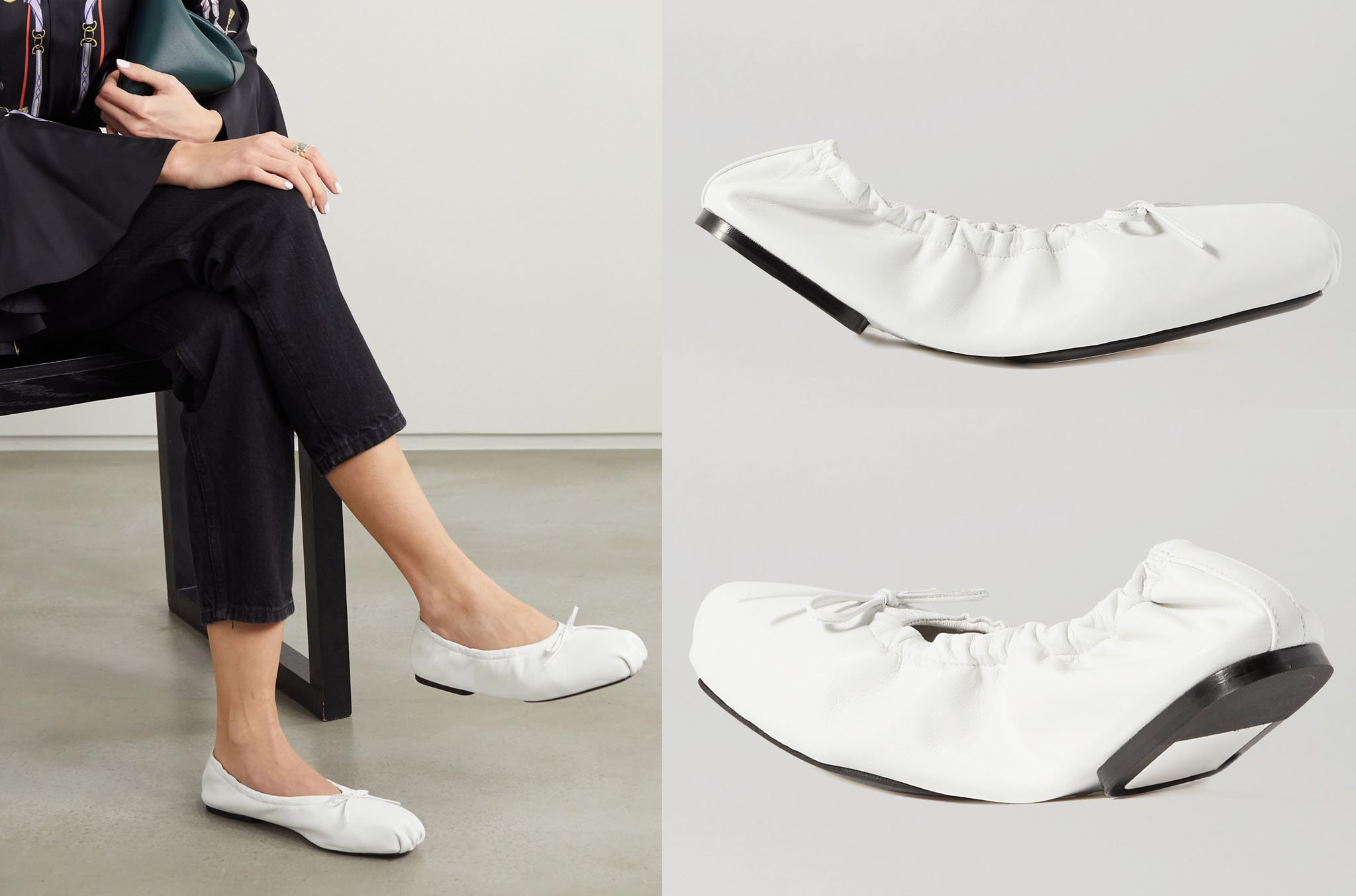 Comfy and versatile, Khaite's Ashland ballet flats are made from smooth white leather that gets even softer over time and features square toes inspired by pointe styles and a dainty bow for a feminine touch
