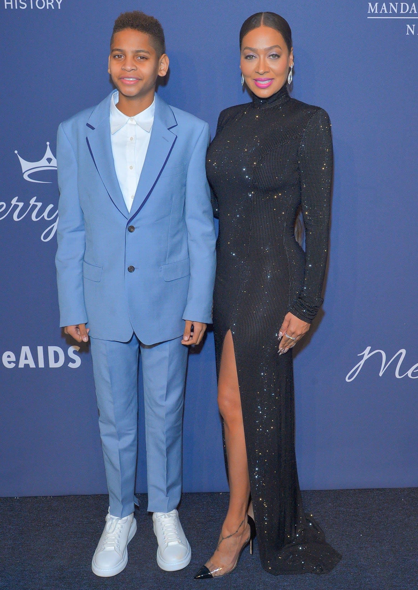 La La Anthony attending the 2020 amfAR New York Gala with her son Kiyan, born in 2007, with Carmelo Anthony