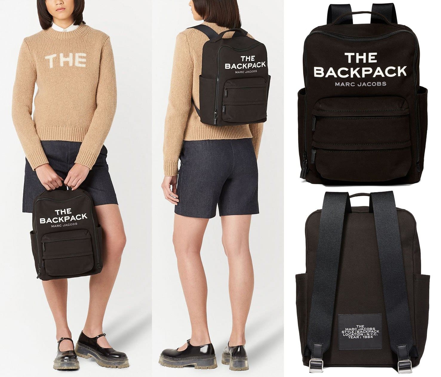 A lightweight cotton backpack, The Backpack by Marc Jacobs features a structured silhouette and a minimalistic design with a logo patch to the front