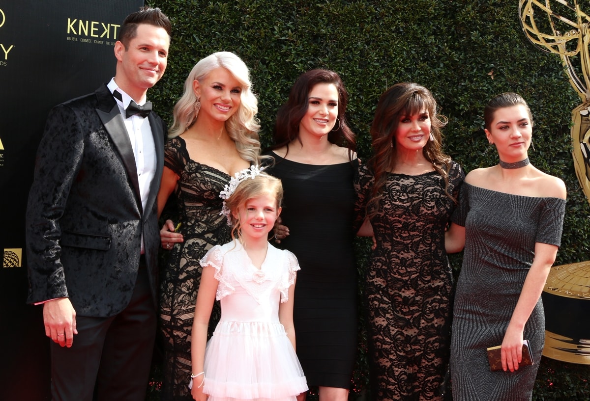 Marie Osmond with her daughters Rachael Krueger and Brianna Patricia Blosil, her son David Levi Osmond, her daughter-in-law Valerie McClain, and her granddaughter Saffron Gloria Osmond
