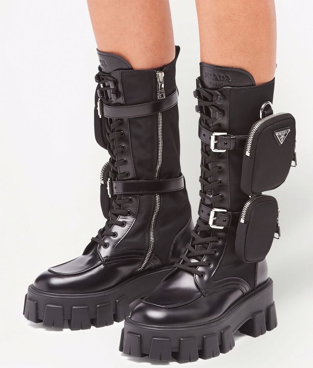 Prada redefines utilitarian combat boots with the Monolith boots, built with branded pouches and chunky ridged rubber soles