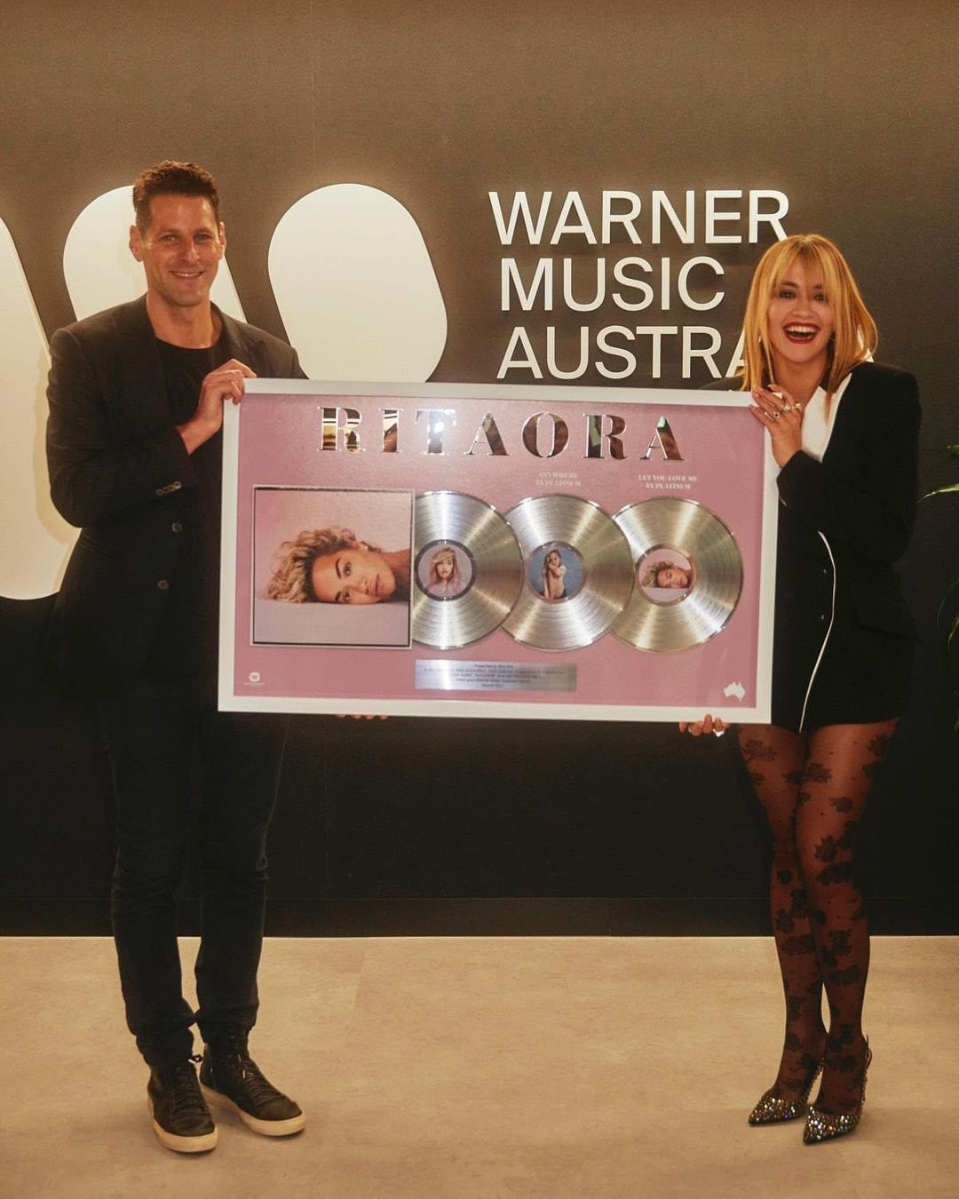 Rita Ora was presented with a special plaque after her 2018 album Phoenix received multi-Platinum certification in Australia in 2021