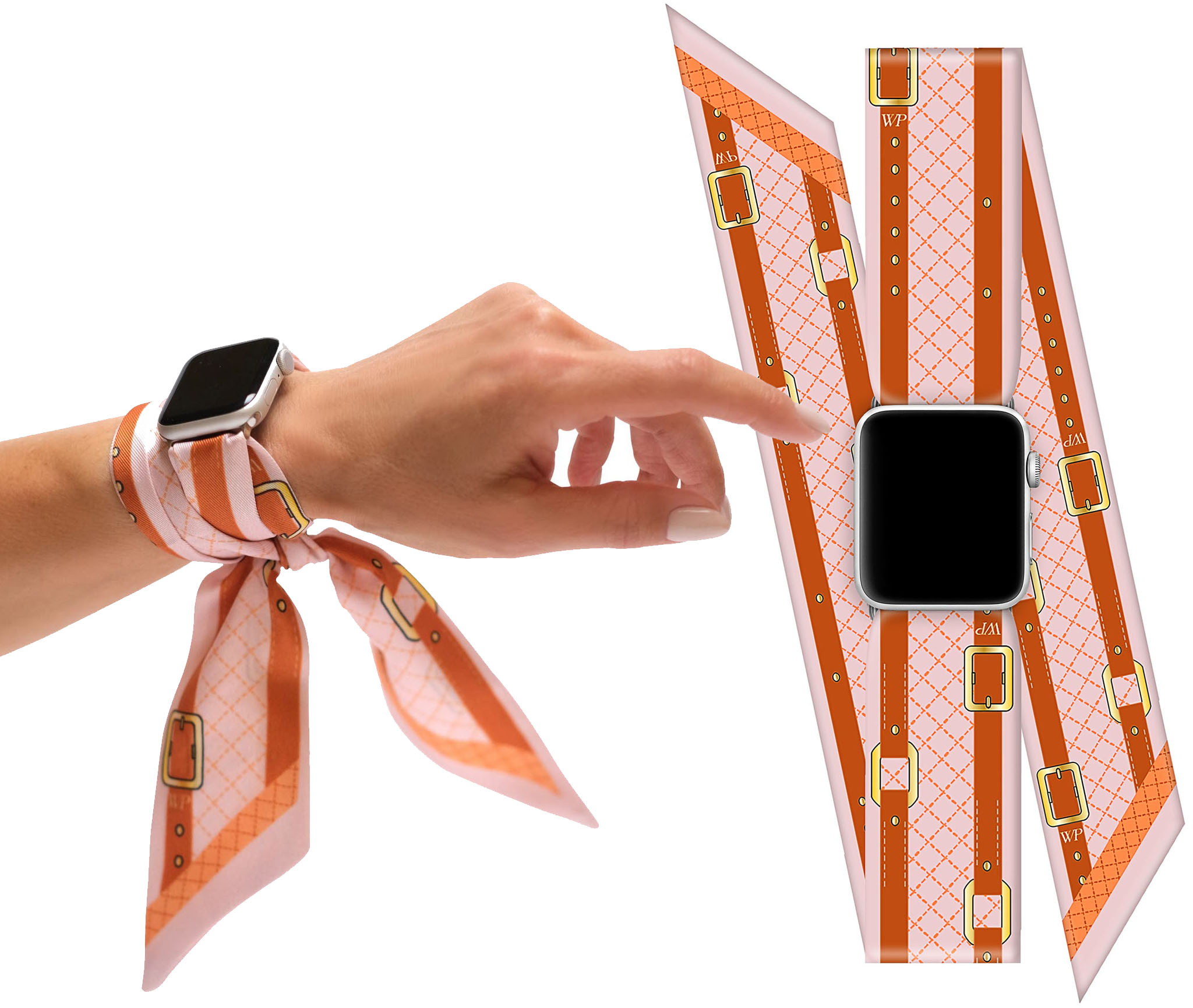 A uniquely feminine Apple Watch strap, this vintage-looking Wristpop band is made of polyester and is tied around the wrist like a scarf