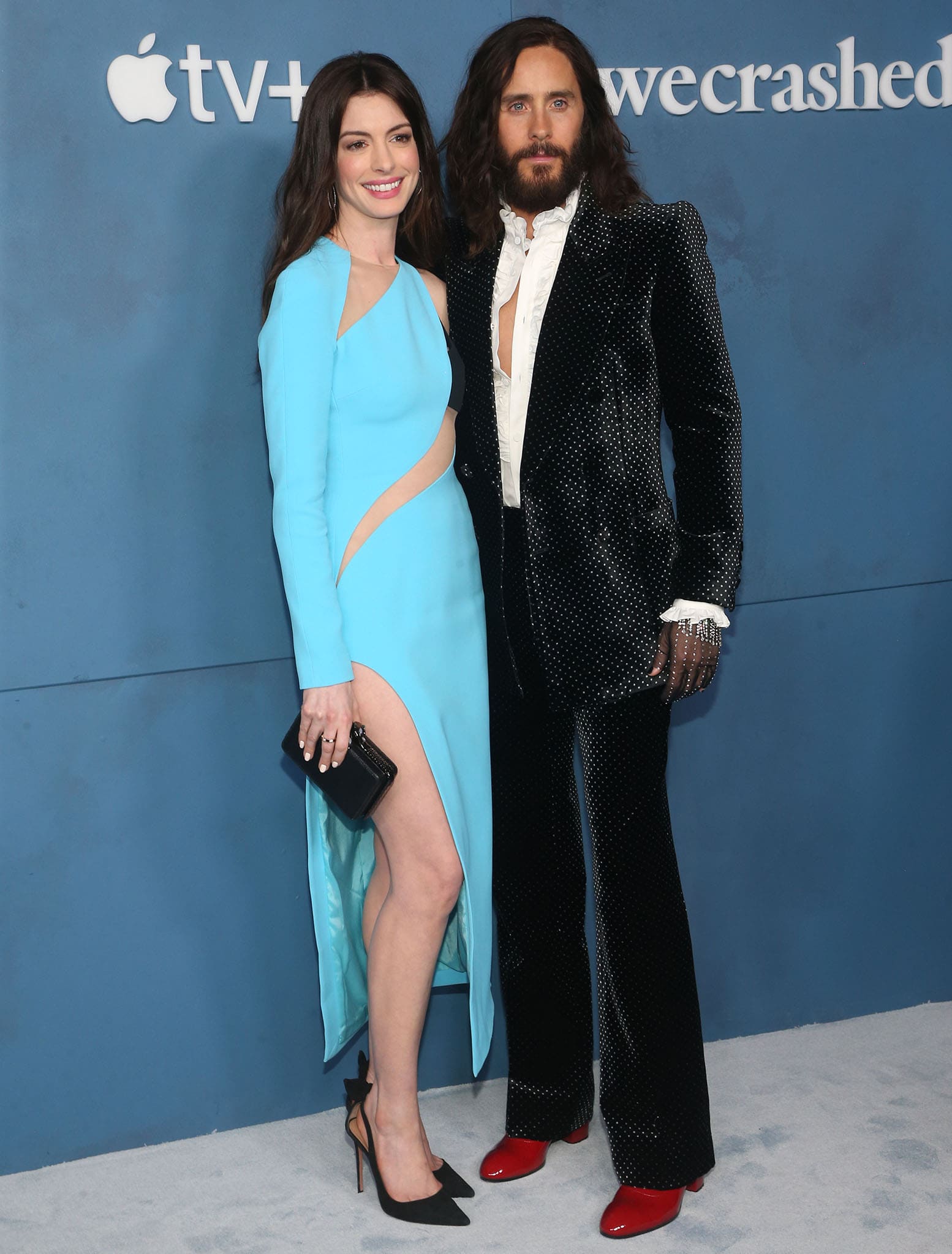 Anne Hathaway and Jared Leto dressed to the nines at the premiere of WeCrashed on March 17, 2022