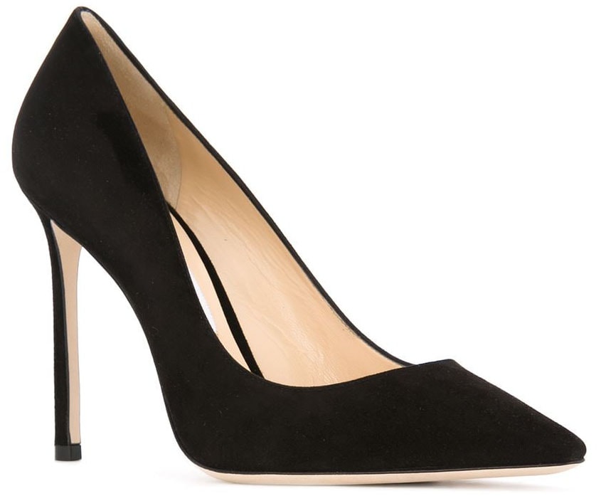 Jimmy Choo's Romy pumps are made in Italy from black suede material and feature a timeless pointed-toe silhouette