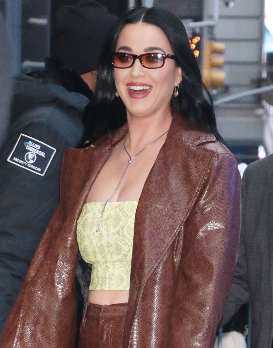 Katy Perry wears her raven tresses down and styles her look with Oliver Peoples x Fai Khadra sunglasses