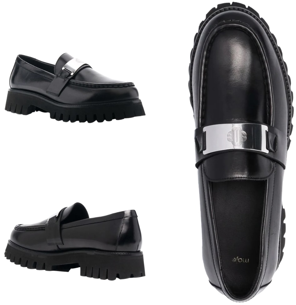 Black Maje platform goatskin loafers with silver-tone hardware