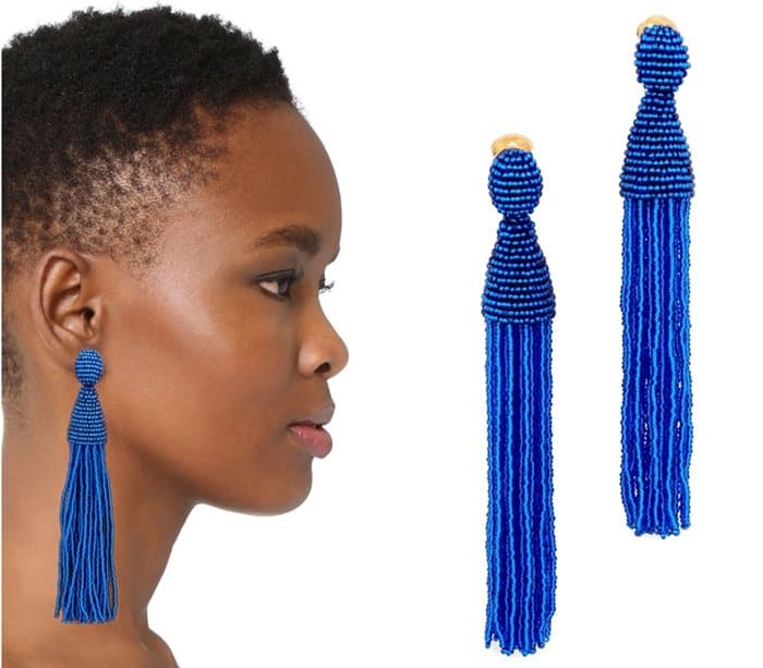 Oscar de la Renta Beaded Tassel Clip On Earrings