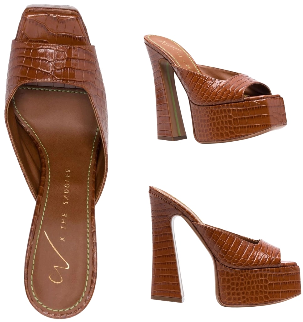Brown The Saddler open-toe platform leather sandals with embossed crocodile effect