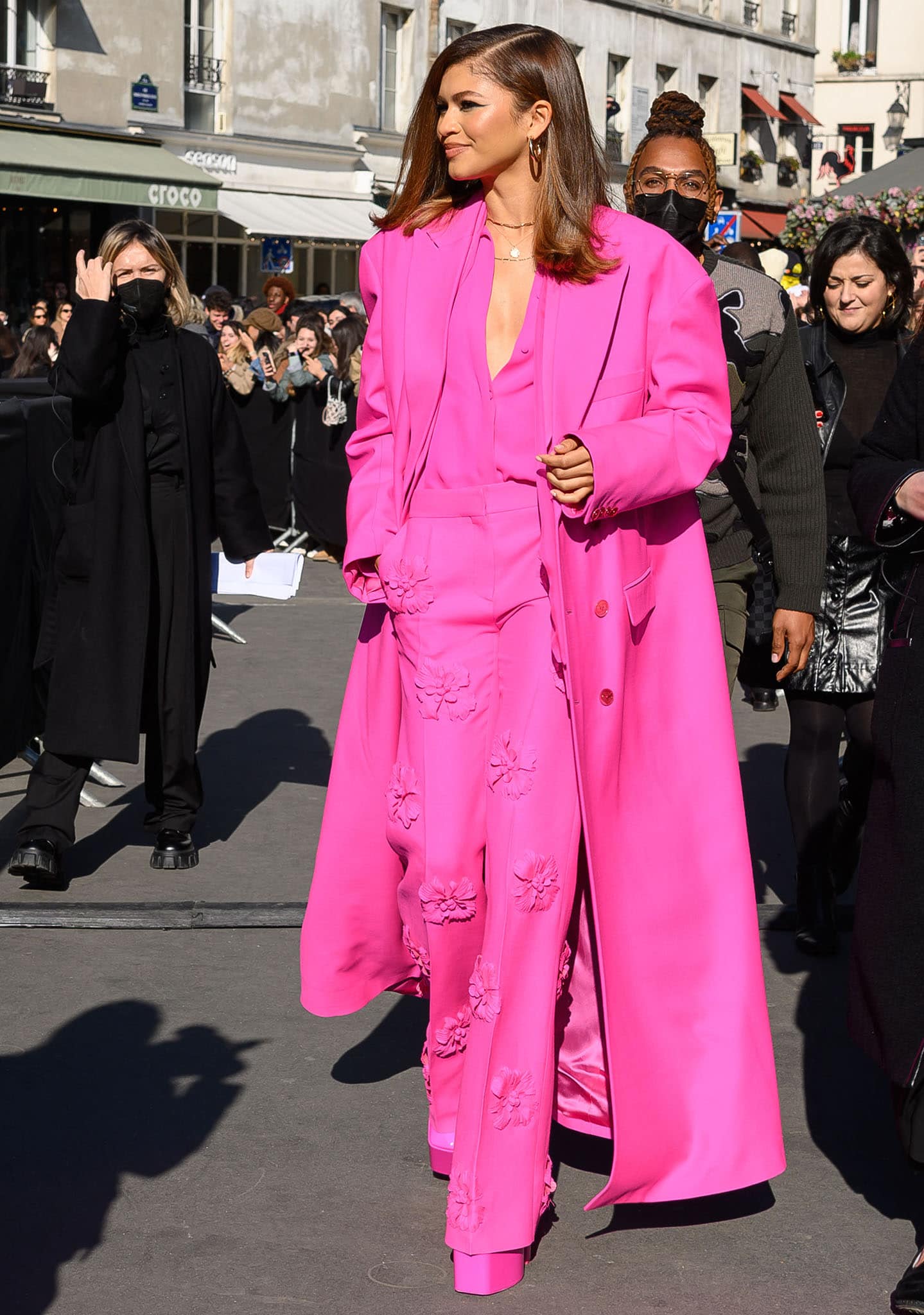 Zendaya turns heads in monochromatic pink at Valentino's Fall/Winter 2022 fashion presentation during Paris Fashion Week on March 6, 2022