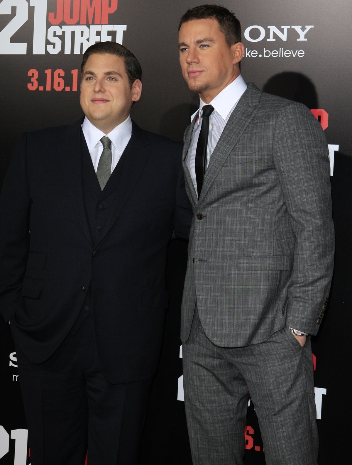 Actors Channing Tatum and Jonah Hill pose at the after-party for the premiere of Columbia Pictures' "21 Jump Street"