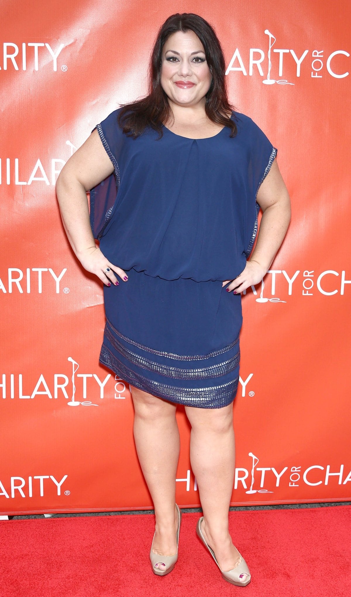 Actress Brooke Elliott flaunts her legs in a blue dress at Hilarity for Charity's Third Annual New York City Variety Show