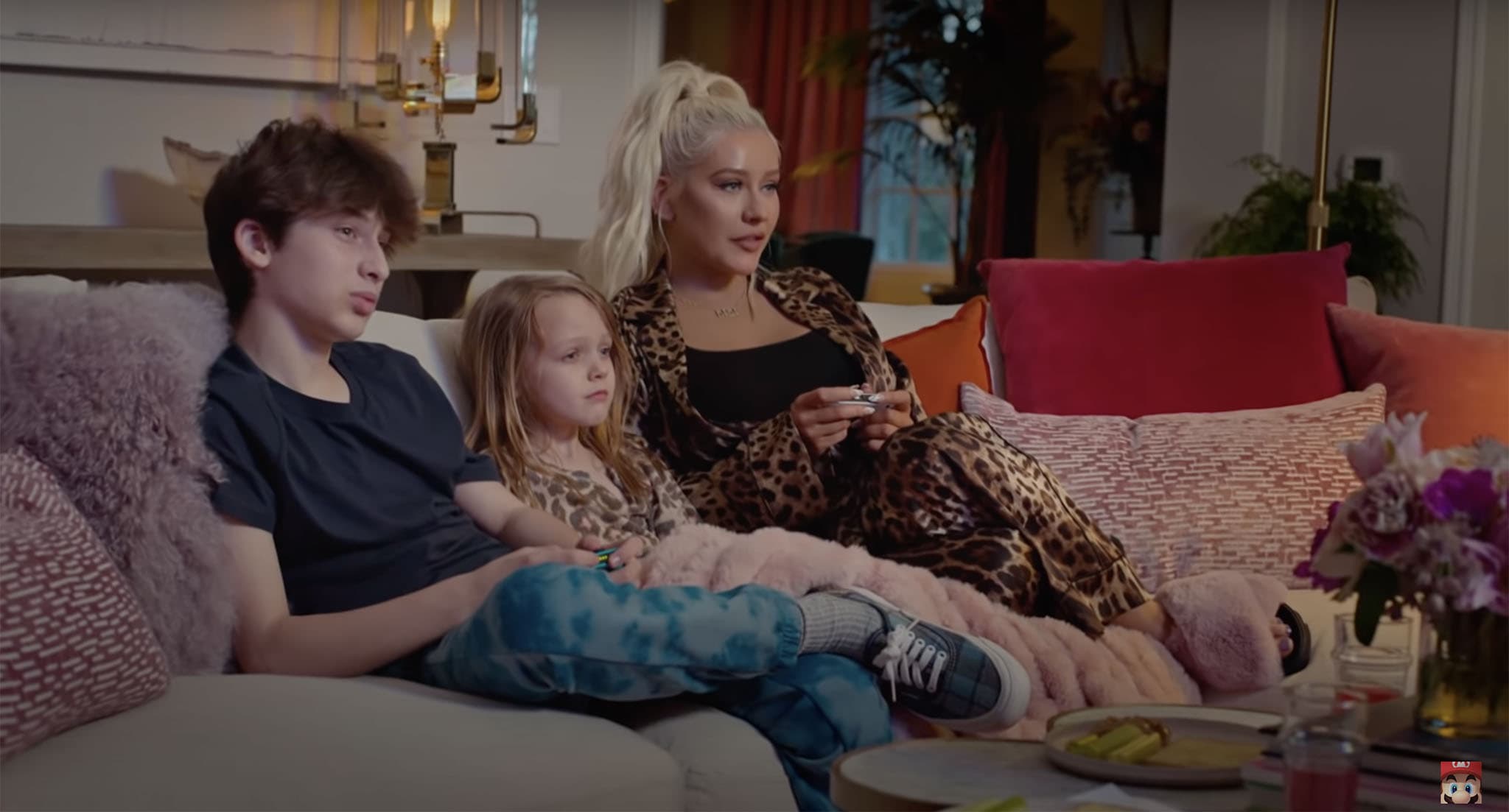 Christina Aguilera's kids Max, 13, and Summer, 7, appear with the singer in the Nintendo Switch commercial