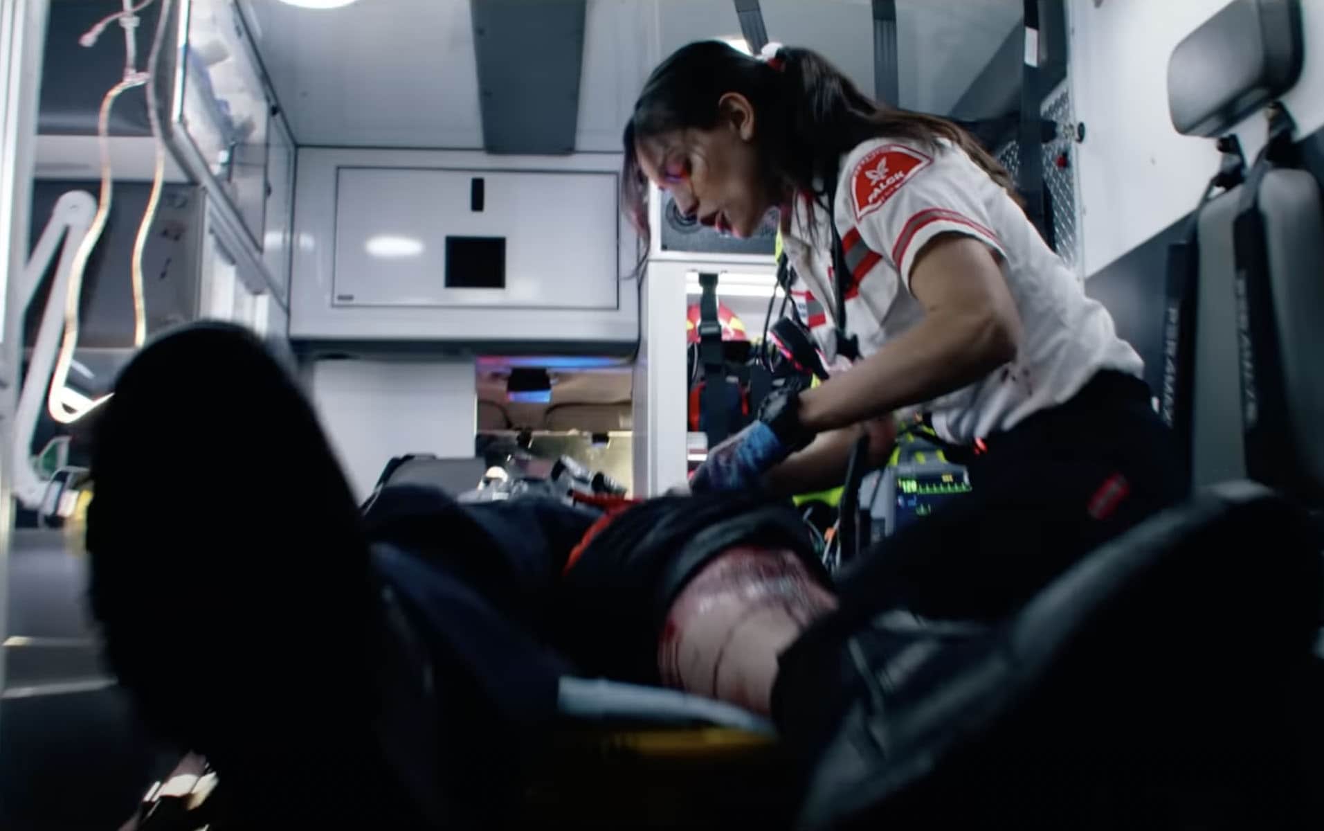 Eiza Gonzalez stars as EMT Cam Thompson in Michael Bay's action-thriller movie Ambulance