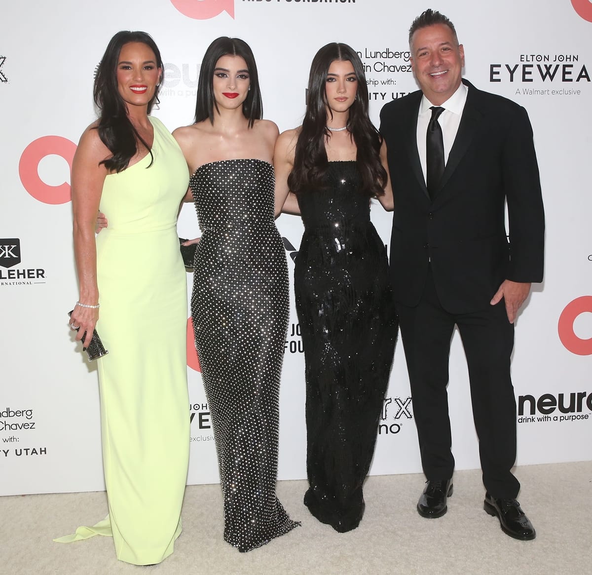 Heidi D’Amelio, Dixie D'Amelio, Charli D'Amelio, and Marc D’Amelio attend Elton John AIDS Foundation's 30th Annual Academy Awards Viewing Party