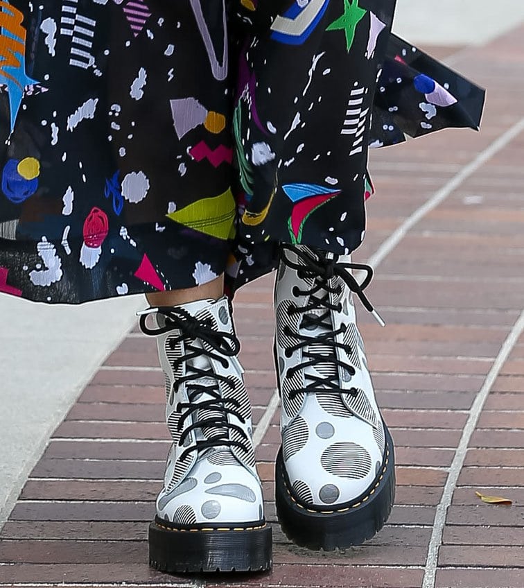 Heidi Klum wears a pair of dotted Dr. Martens Jadon boots