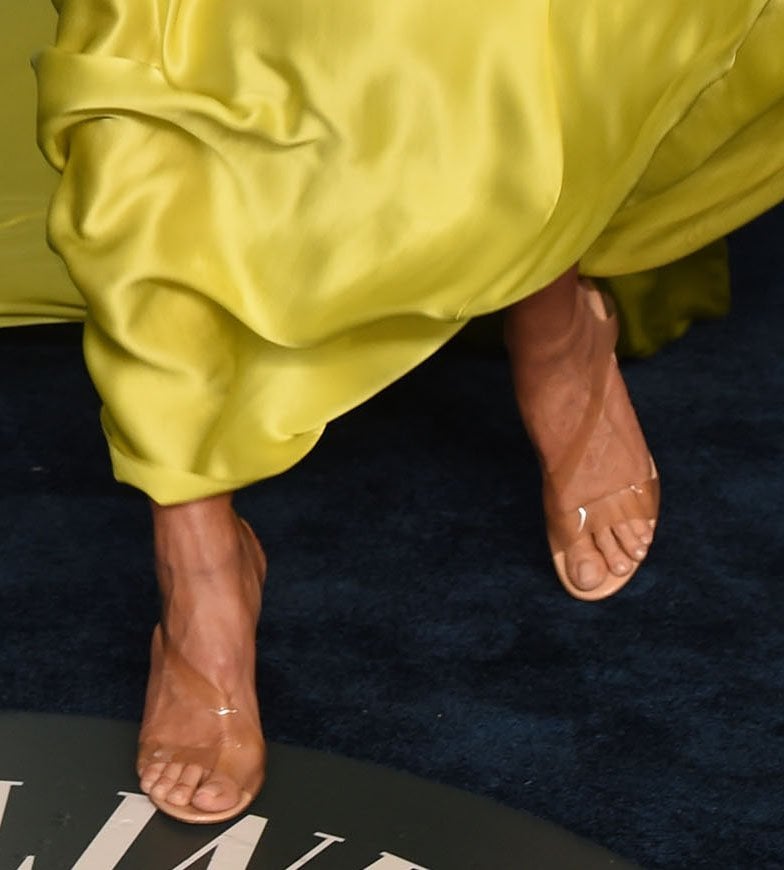 Heidi Klum shows off her feet in Gianvito Rossi transparent sandals